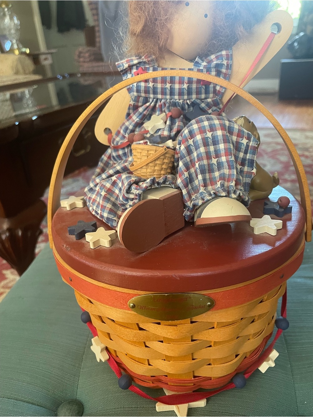 Longaberger Doll-Topped Woven Basket in Red, Blue & Natural - Picture 3 of 9